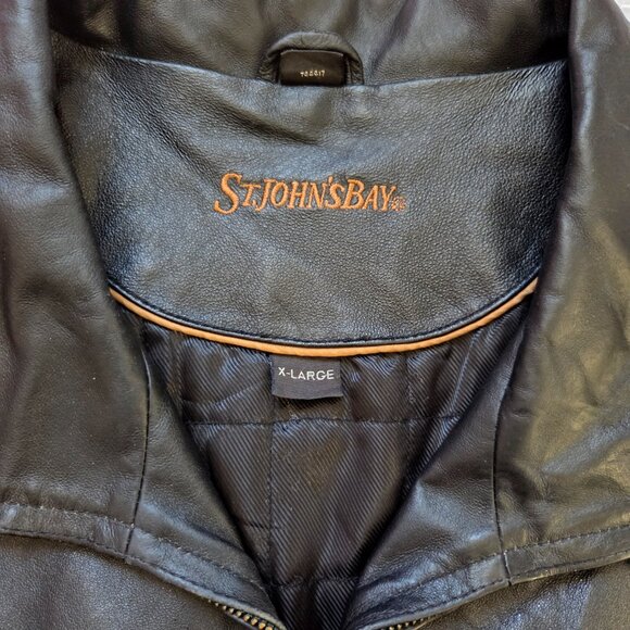 St. John’s Bay Black Leather Bomber Jacket Mens XL Streetwear Moto Inspired - Picture 4 of 16